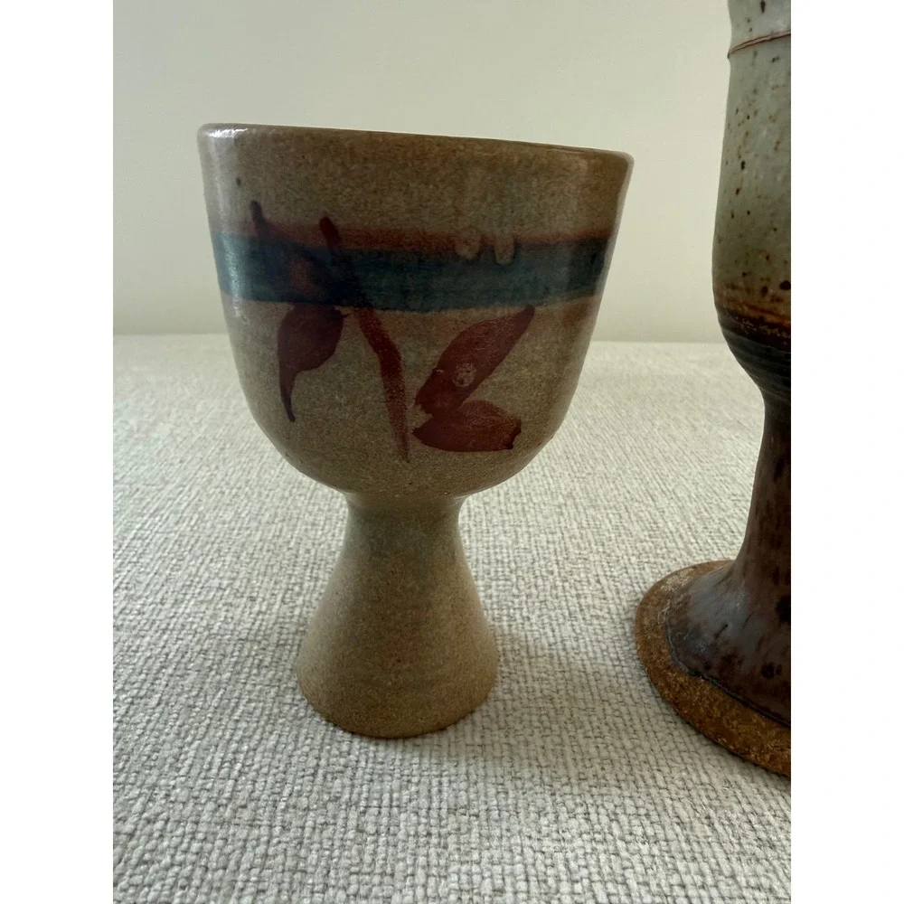 Vintage Stewartson Studio Art Pottery Wine Goblets Chalice Set of 2 MCM Signed